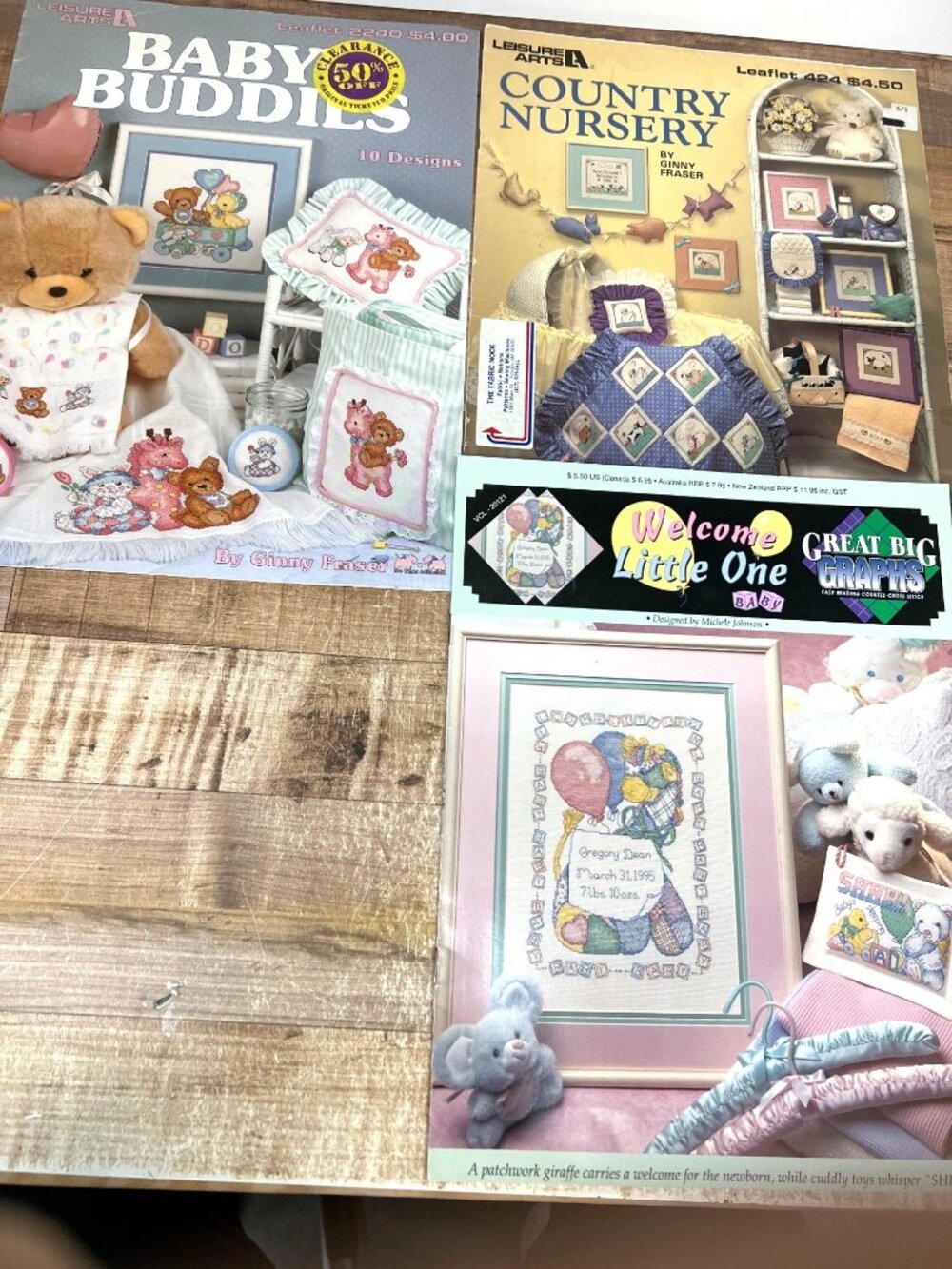 3 Baby-Themed Cross-Stitch Pattern Books  Leisure Arts Nursery Designs Pastel